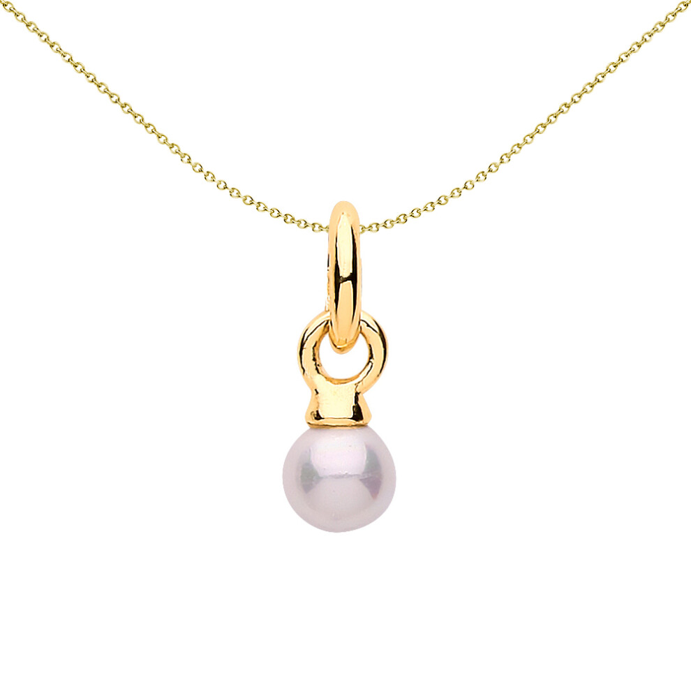 Jewelco London Ladies Yellow Gold-Plated Sterling Silver Simulated Pearl Bead Charm Necklace 4mm - CM213