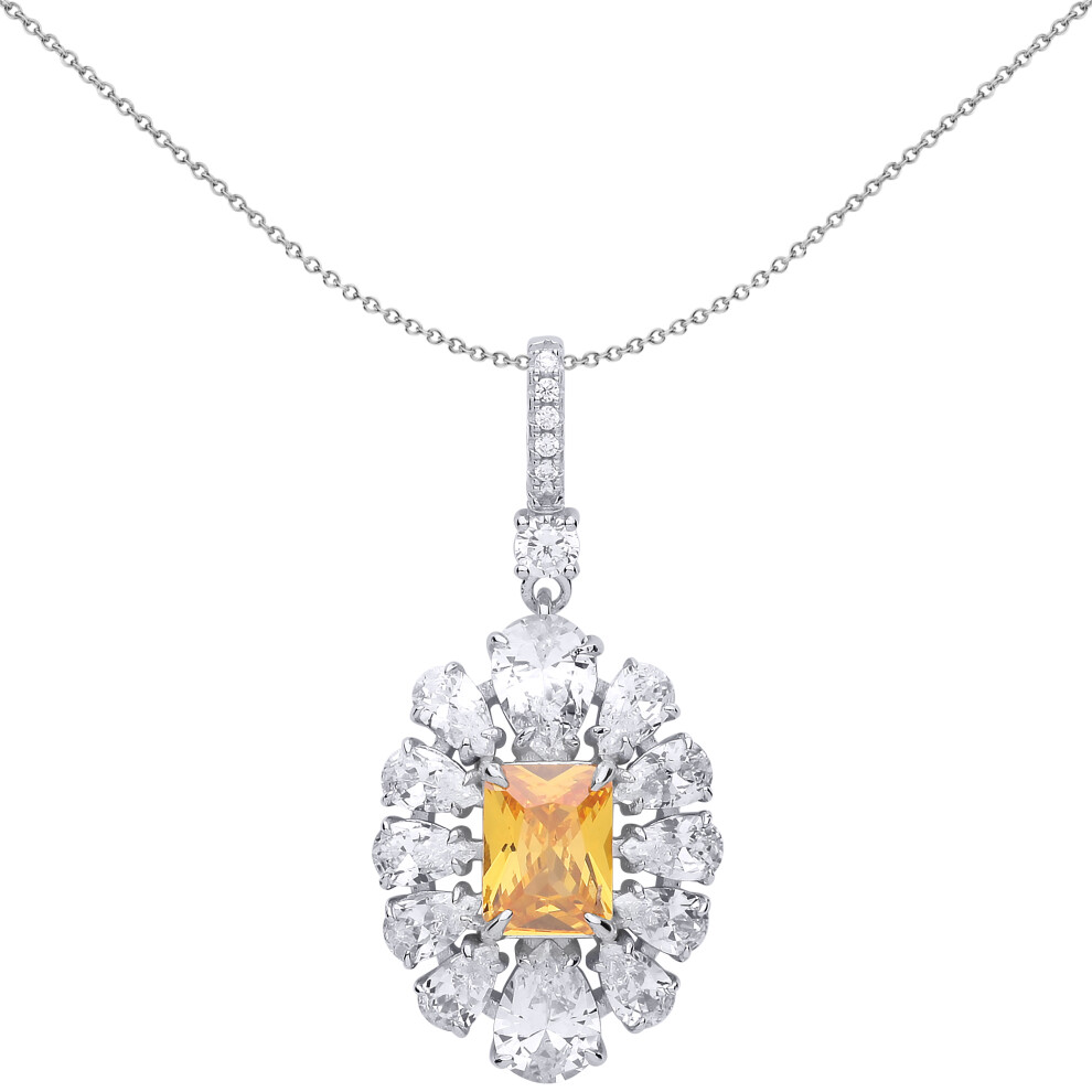 Jewelco London Ladies Sterling Silver Yellow Rectangular & Pear Cubic Zirconia Popcorn Flower Pendant Necklace 18 inch - GVP537