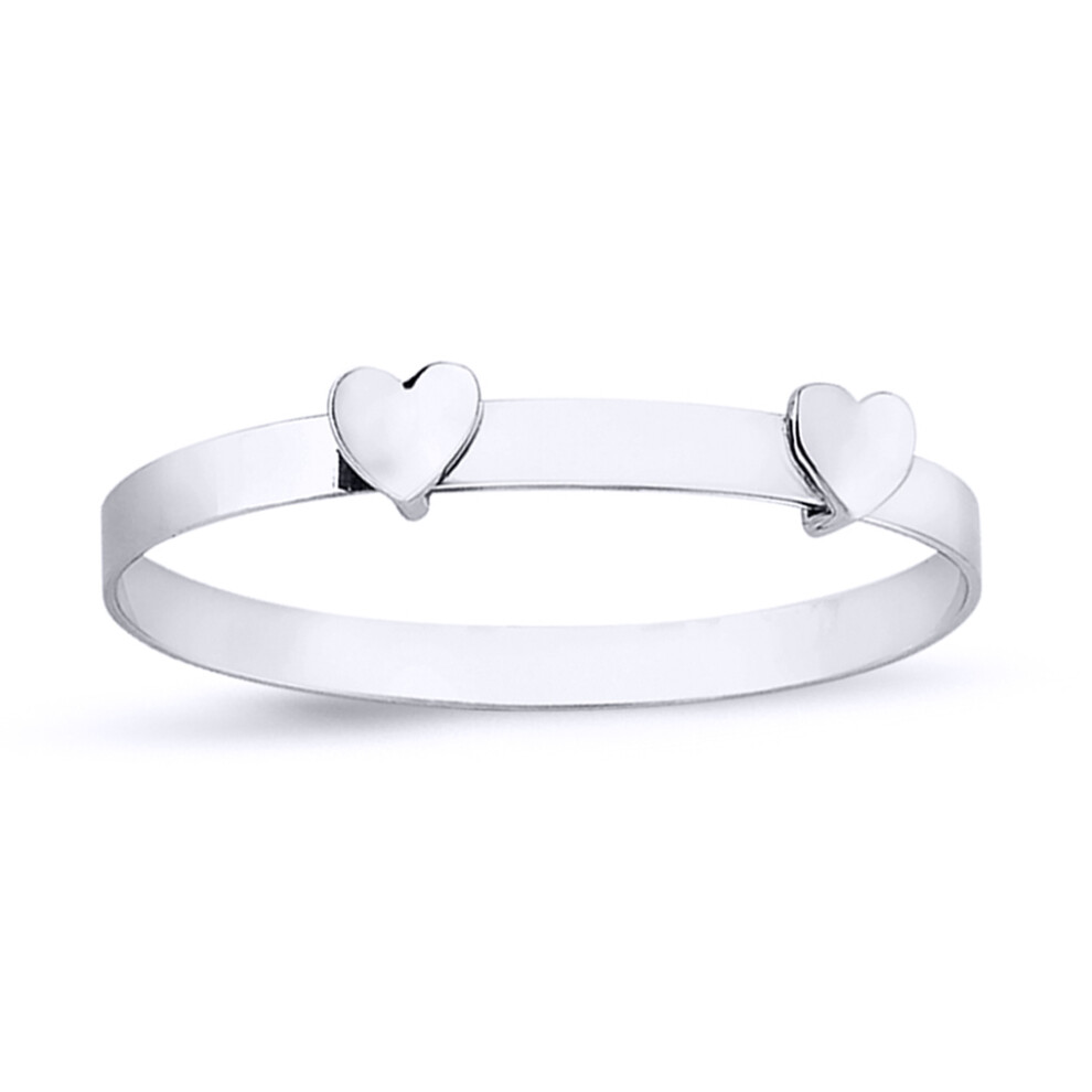 Jewelco London Girls Sterling Silver Twin Love Hearts Expandable Baby Bangle Bracelet - BN65