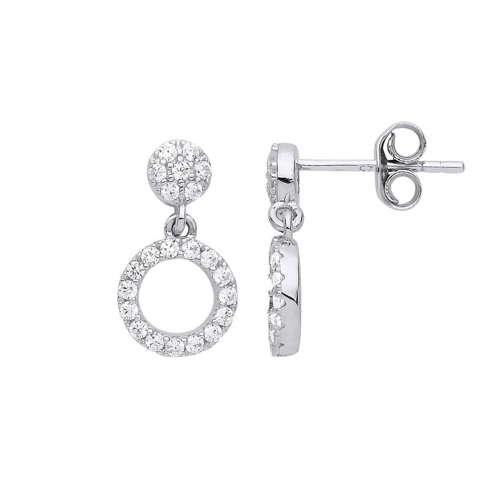 Jewelco London Ladies Sterling Silver Cubic Zirconia Halo Hoop Stud Drop Earrings - GVE794