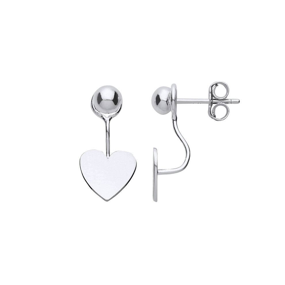 Jewelco London Ladies Sterling Silver Convertible Love Heart Ball Stud Drop Jacket Earrings - GVE756