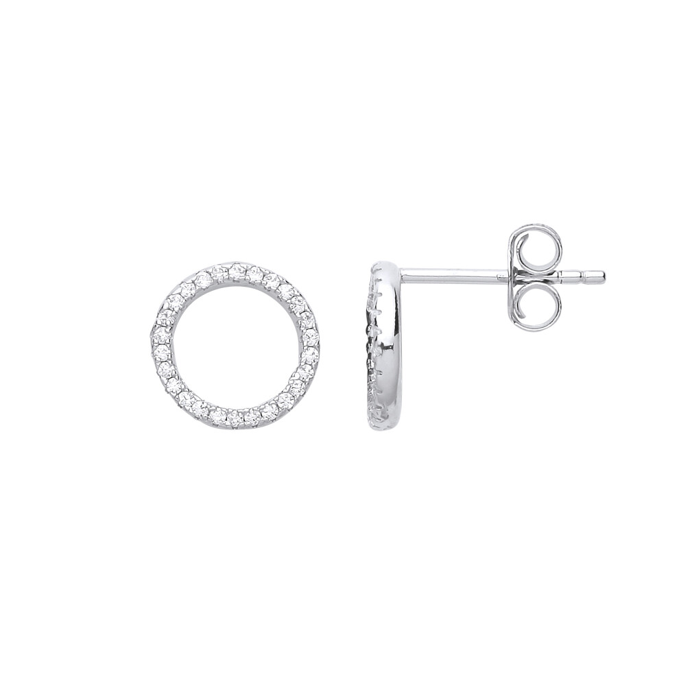 Jewelco London Ladies Sterling Silver Cubic Zirconia Halo Hoop Eternity Ring Stud Drop Earrings - GVE741