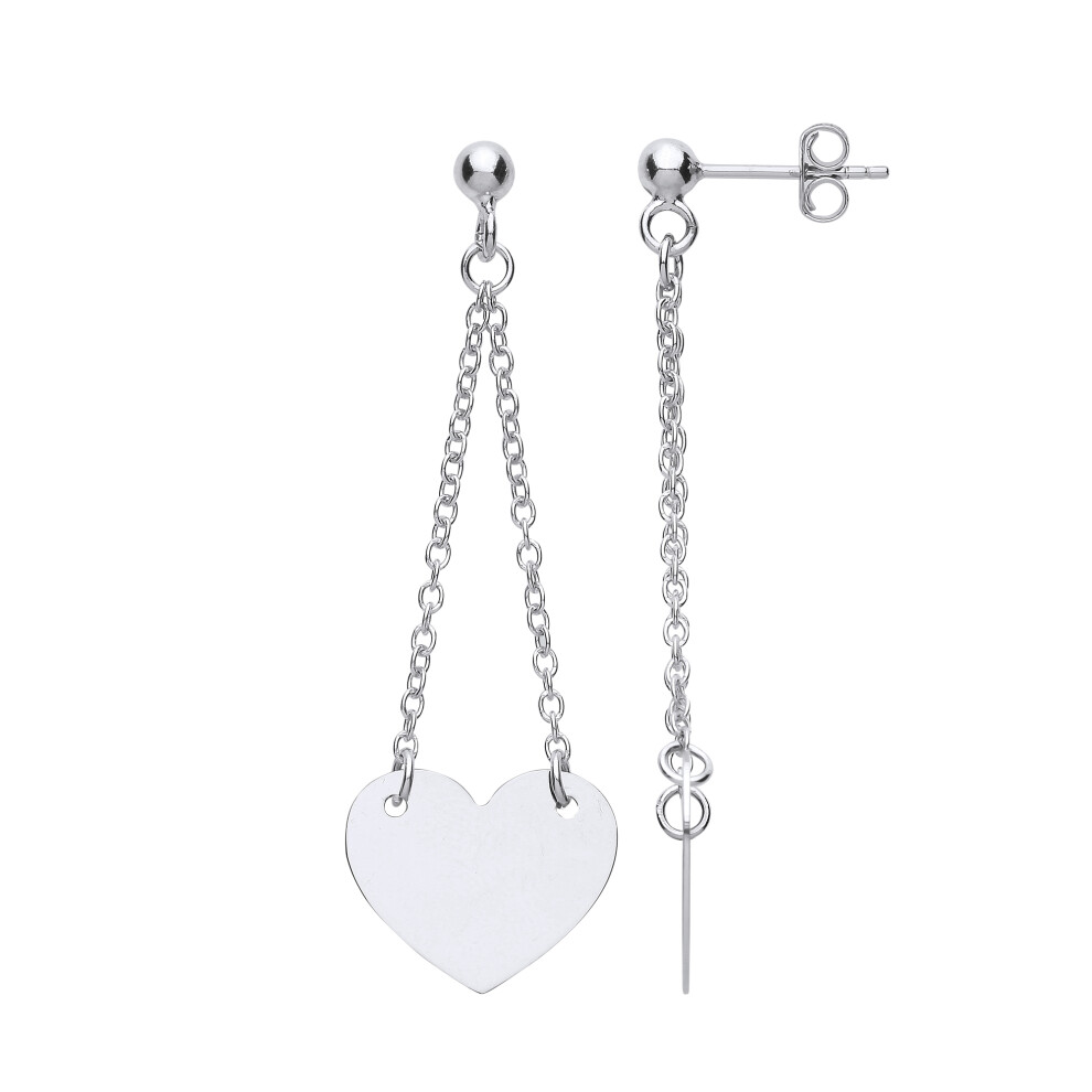 Jewelco London Ladies Sterling Silver Love Heart Ball & Chain Stud Drop Earrings - GVE762