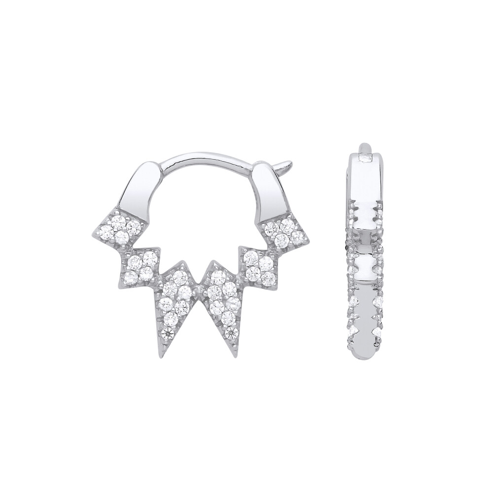Jewelco London Ladies Sterling Silver Cubic Zirconia Icicle Hoop Drop Earrings 15mm - GVE878
