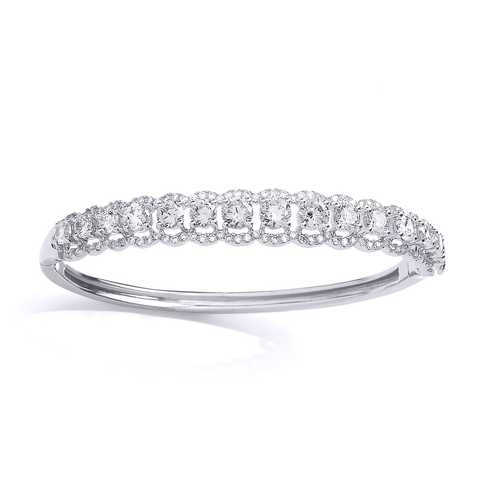 Jewelco London Girls Sterling Silver Cubic Zirconia Halo Cluster Baby Bangle Bracelet - BN70