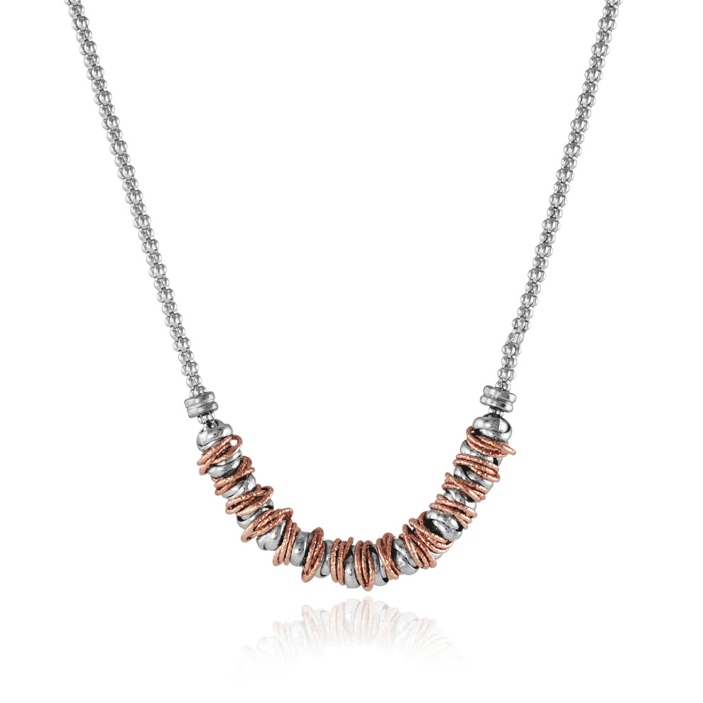 Jewelco London Rhodium & Rose Sterling Silver Multi Link Popcorn Necklace 1.5mm 6mm 16.5 + 2 inch - JACOBJN006