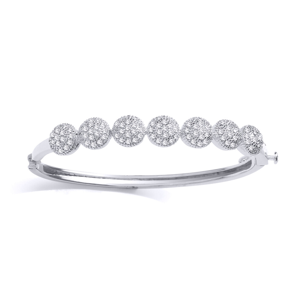 Jewelco London Girls Sterling Silver Cubic Zirconia Daisy Cluster Baby Bangle Bracelet - BN71