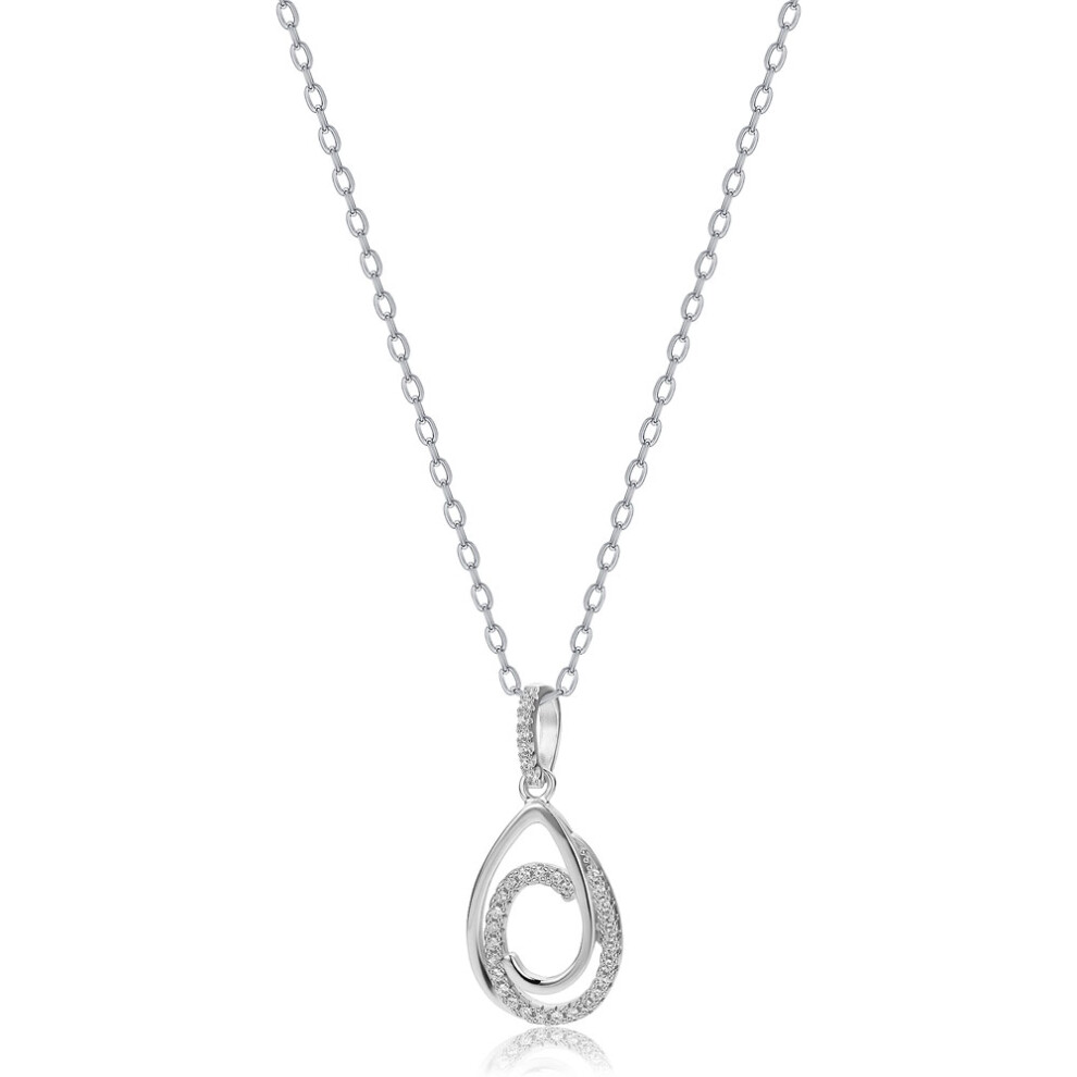 Sterling Silver  CZ Twirling Tears of Joy Charm Necklace 18 inch - RE46634