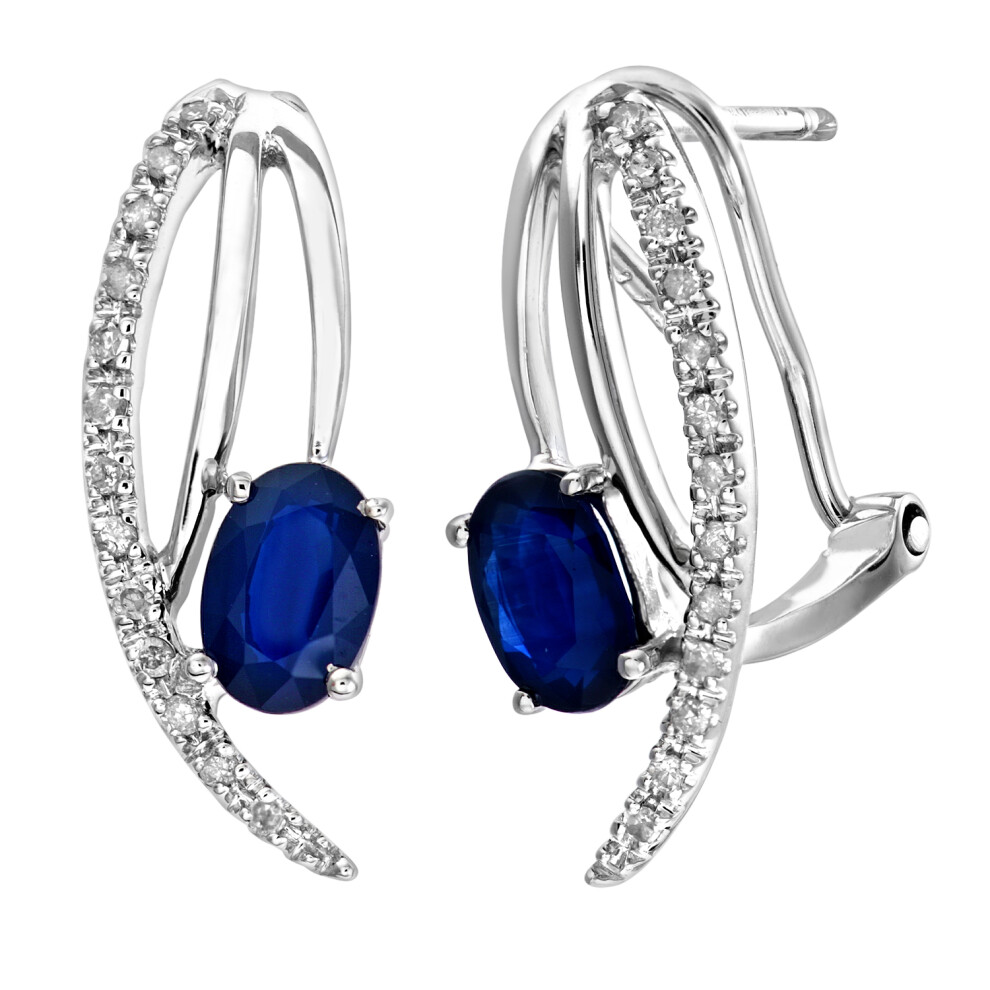 Jewelco London 9ct White Gold Round 13pts Diamond Oval 1.1ct Sapphire Angel Wings Drop Earrings - DE1AXL109WSA