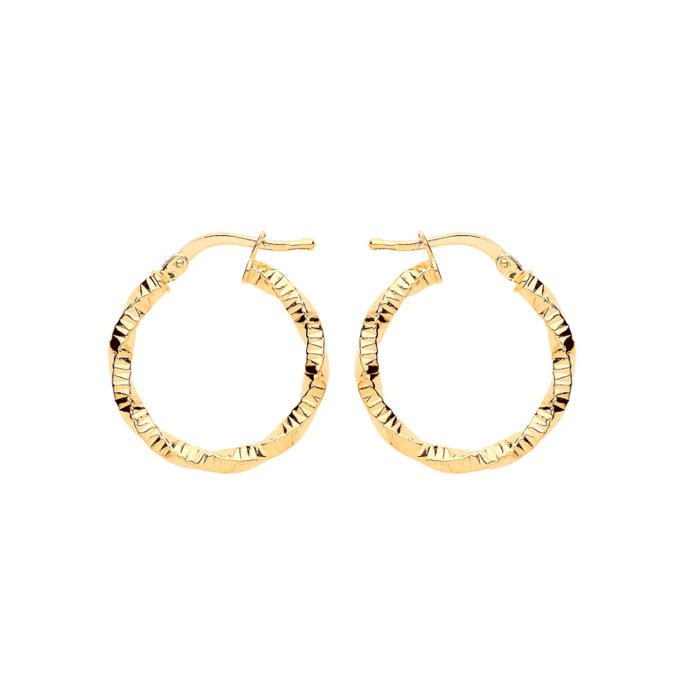 Jewelco London Ladies Yellow Gold-Plated Sterling Silver Square Tube Twist Ribbed Hoop Earrings 20mm - ER109G