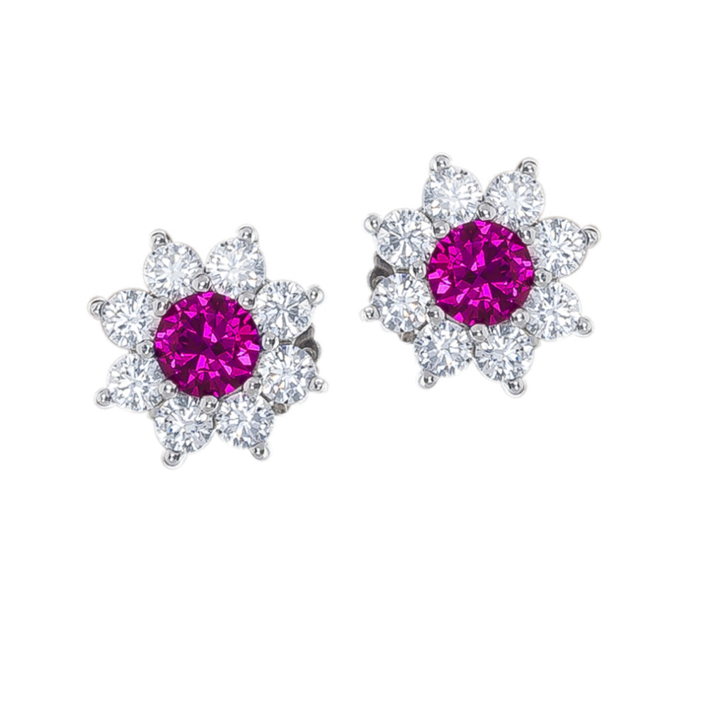 Sterling Silver  Purple CZ Classic Royal Cluster Stud Earrings - RE42094AM