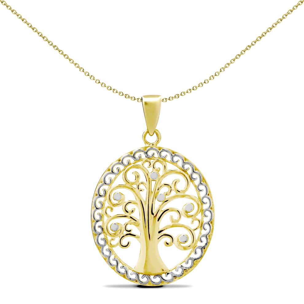 Jewelco London Ladies 9ct Yellow and White Gold Tree of Life Charm Pendant - JPD585