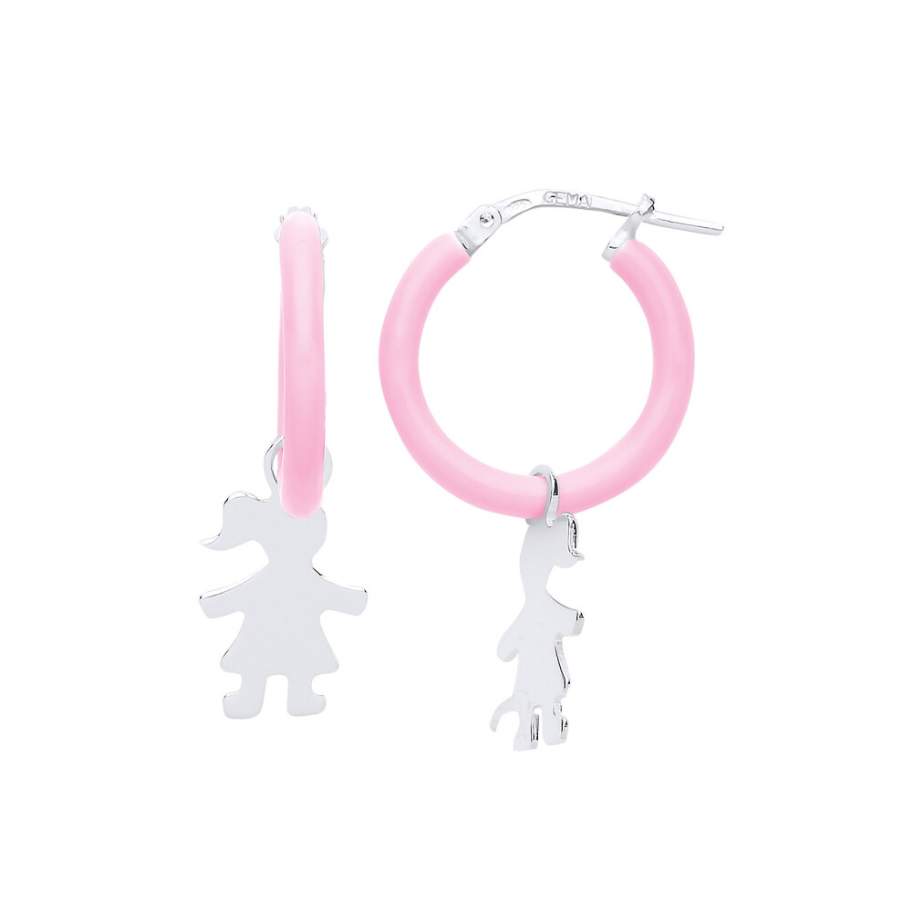 Silver  Pink Enamel Little  Silhouette Drop Earrings - GVE765