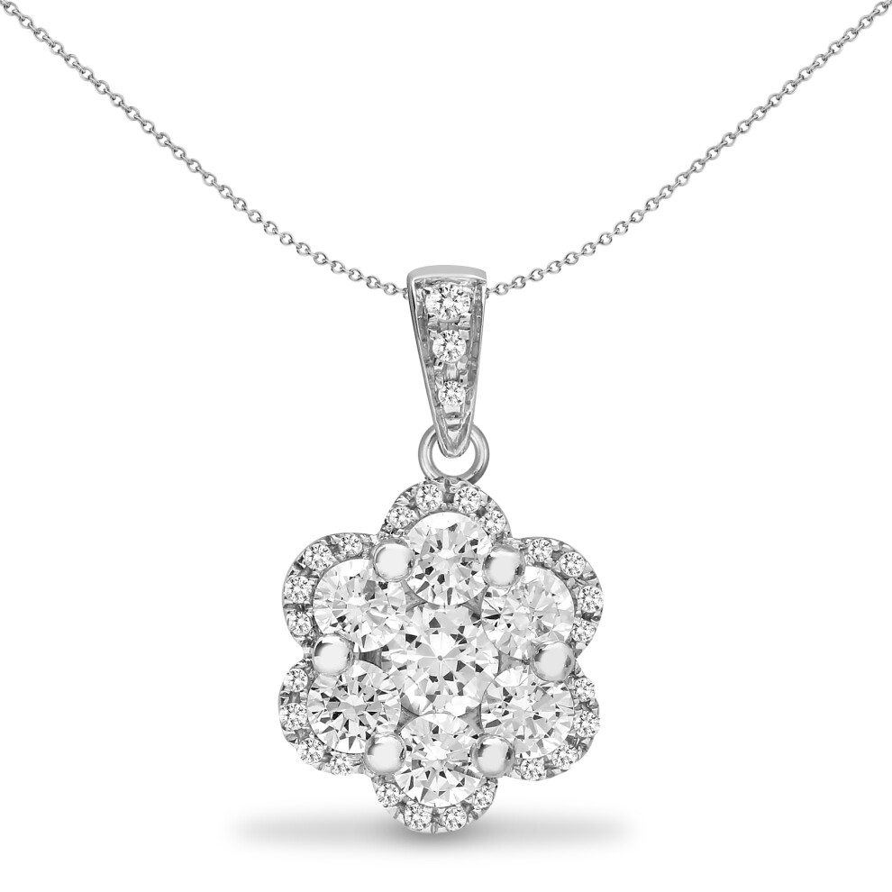 18ct White Gold  0.77ct Diamond Daisy Halo Cluster Cluster Pendant - 18P322