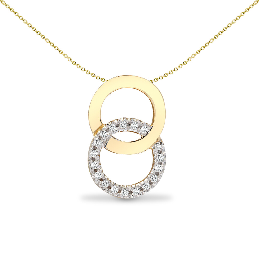 Jewelco London Solid 9ct Yellow Gold Pave Set Round H I1 0.1ct Diamond Magic Rings Halo Drop Pendant - 9P135