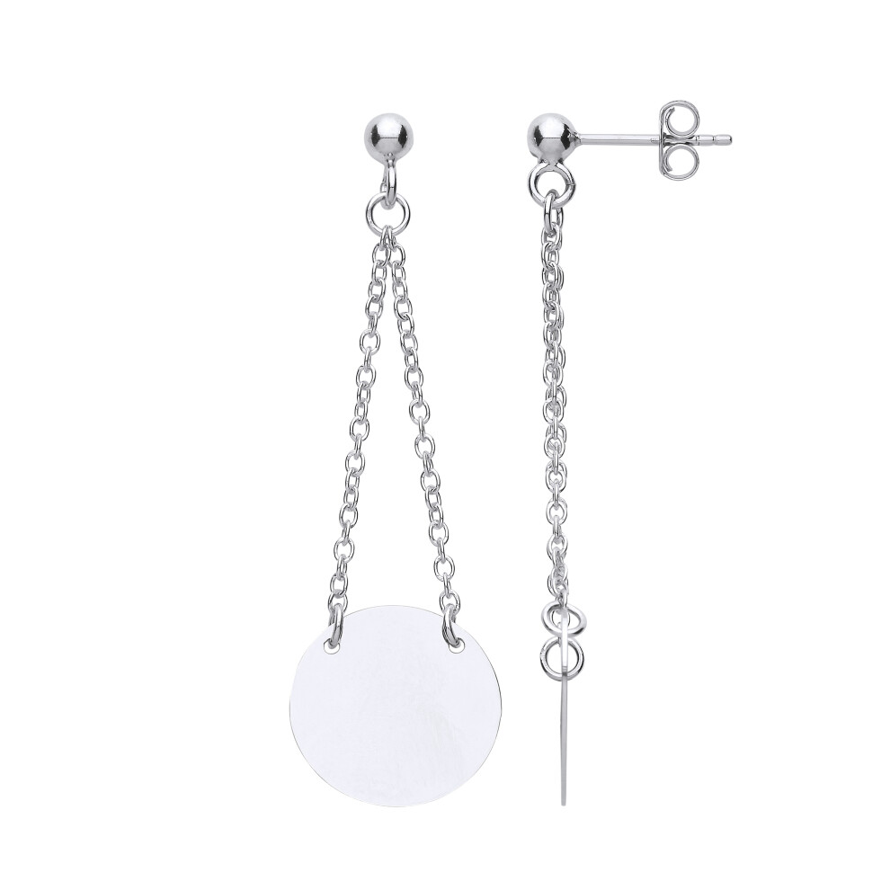 Jewelco London Ladies Sterling Silver Disc Ball & Chain Stud Drop Earrings - GVE763