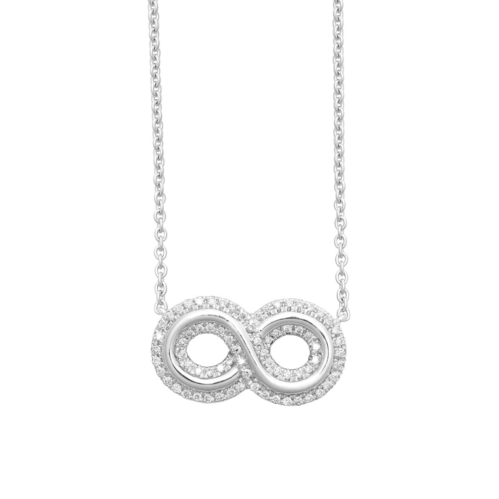 Jewelco London Solid 18ct White Gold Pave Set Round G SI1 0.2ct Diamond Infinity Eternity Charm Necklace - 18P325