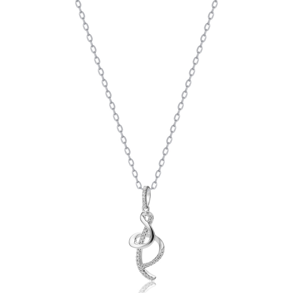 Sterling Silver  CZ Ampersand Style Twist Charm Necklace 18 inch - RE46614