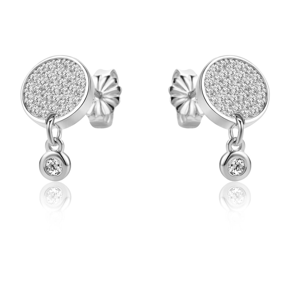 Sterling Silver  CZ Disc Cluster Solitaire Drop Earrings - RE44854