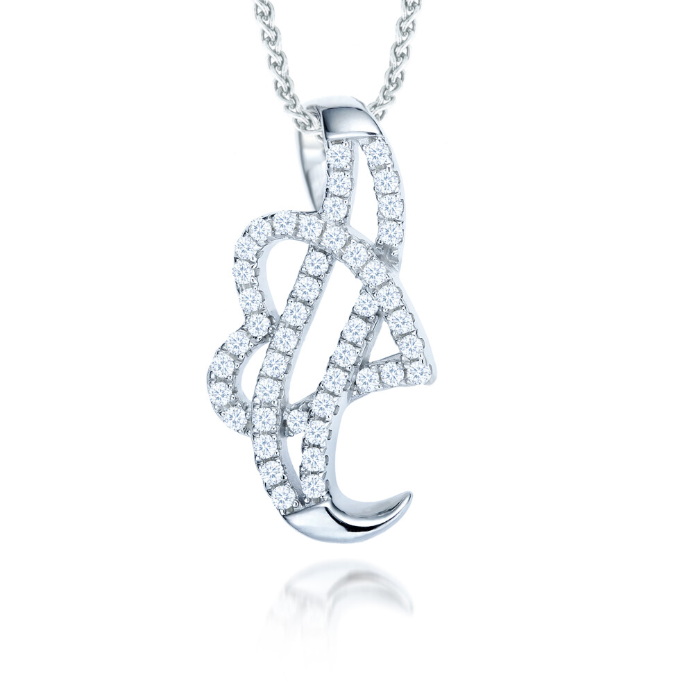 Jewelco London Rhodium Plated Sterling Silver White Cubic Zirconia Ribbon Scroll Love Heart Coeur-de-Rouleaux Heart Necklace - 16>18 inch - RE22654