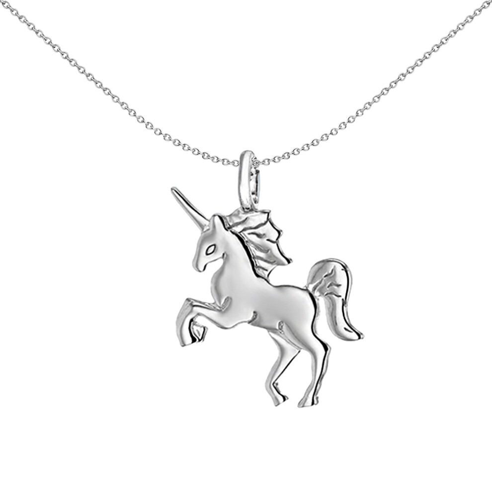 Jewelco London Rhodium Sterling Silver Unicorn Charm Necklace 18 inch (22mm x 27mm) - 8-63-2123
