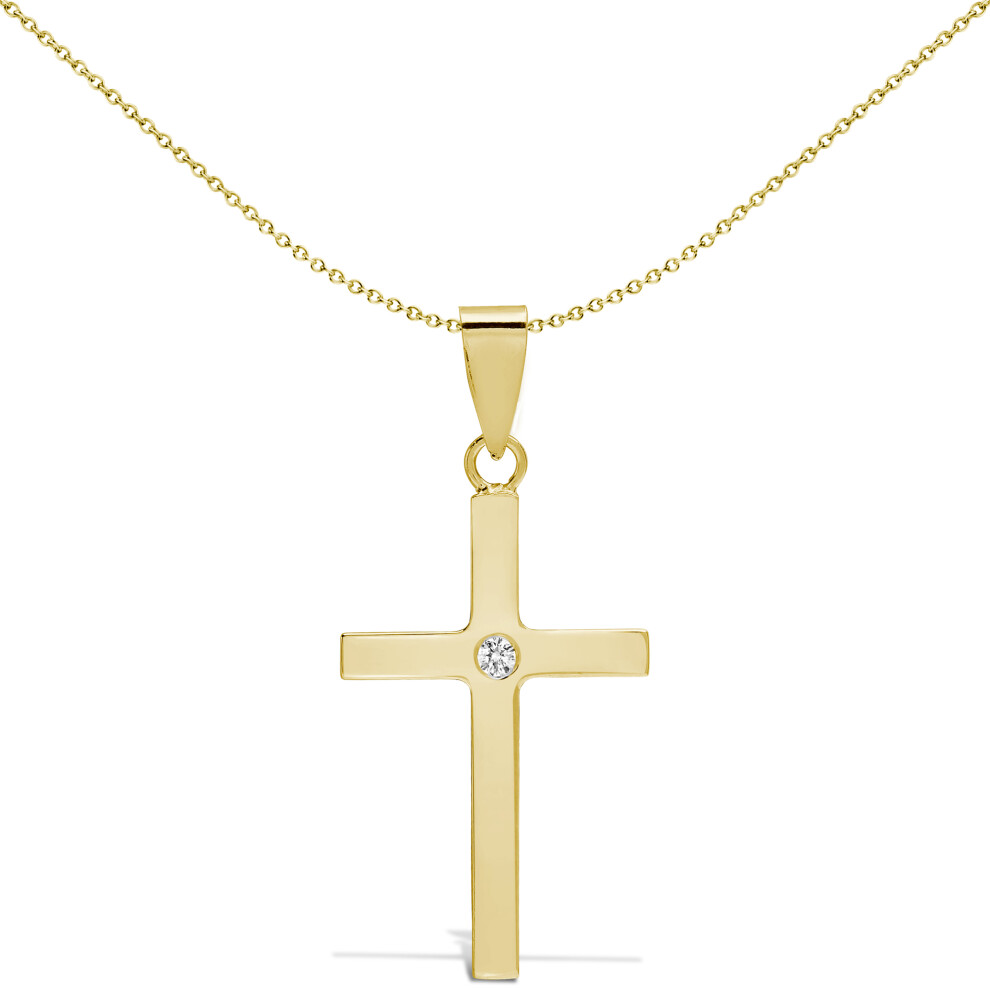 Jewelco London Solid 18ct Yellow Gold Invisible Set Round G SI1 0.03ct Diamond Minimalist Solitaire Cross Pendant - 18X108