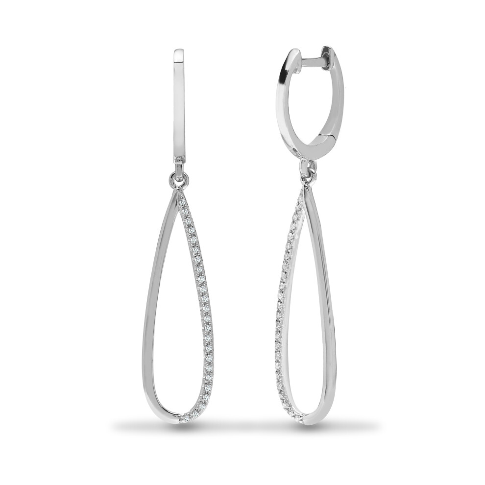 Jewelco London Solid 9ct White Gold Pave Set Round H I1 0.14ct Diamond Raindrop Huggie Drop Earrings - 9E185