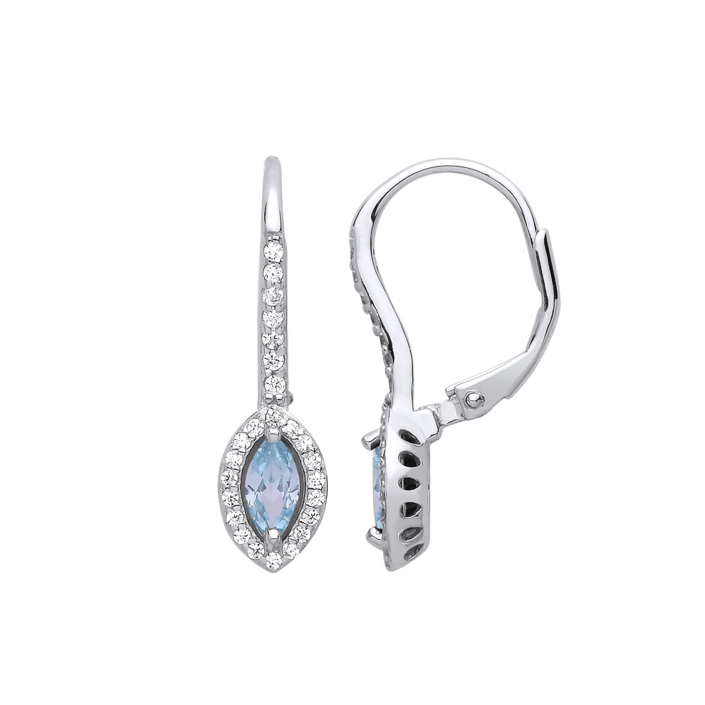 Jewelco London Ladies Sterling Silver Light Blue Marquise Cubic Zirconia Cat's Eyes Drop Earrings - GVE816AQ