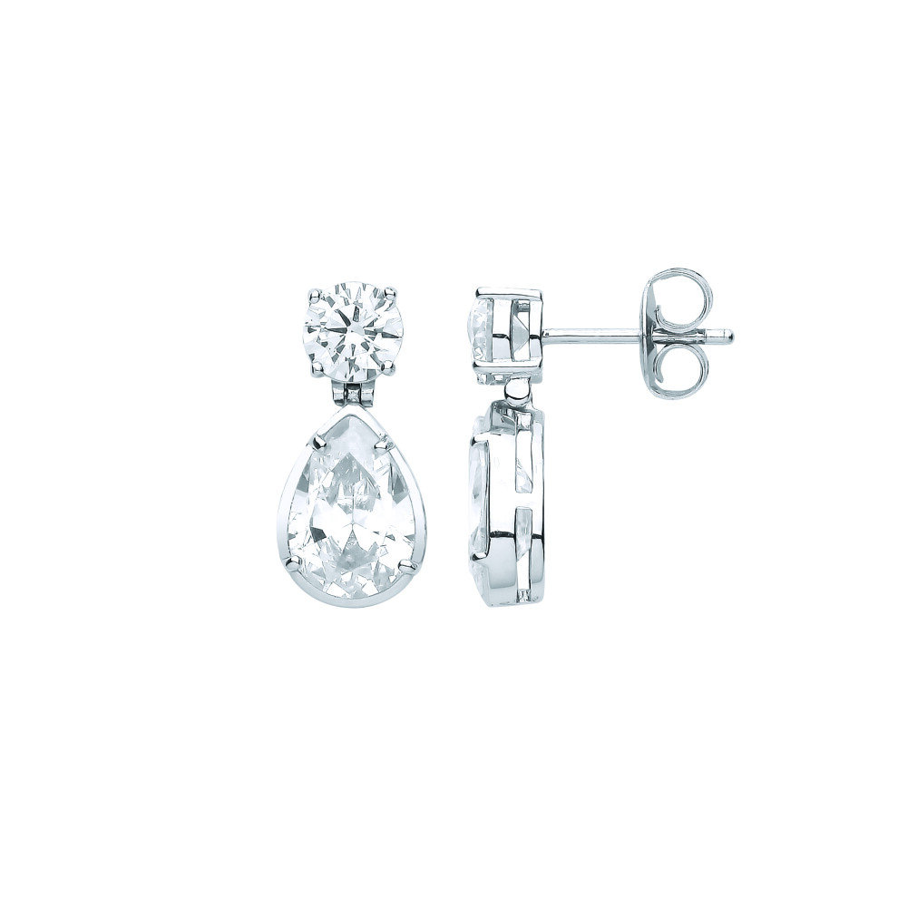 Jewelco London Ladies Rhodium Plated Sterling Silver Pear CZ Swinging Tear Drop Solitaire Drop Earrings - EAG1066