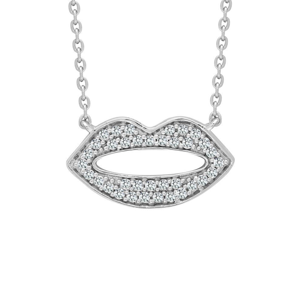 9ct White Gold  0.15ct Diamond Kiss Lips Charm Necklace - 9P157