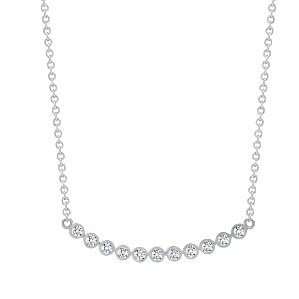 Jewelco London Solid 9ct White Gold Rub Over Set Round H SI 0.33ct Diamond 11 Stone Bar Eternity Necklace - 9C001-17