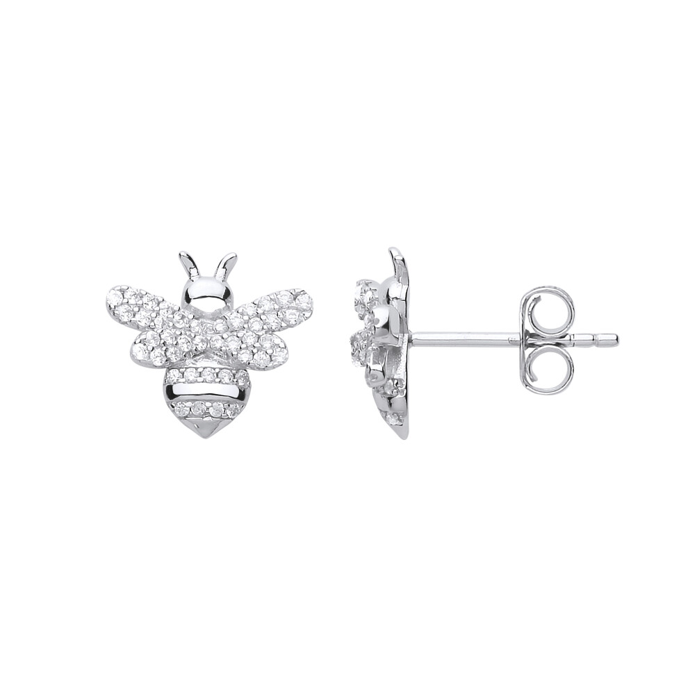 Jewelco London Ladies Sterling Silver Cubic Zirconia Queen Bumble Honey Bee Stud Earrings - GVE743