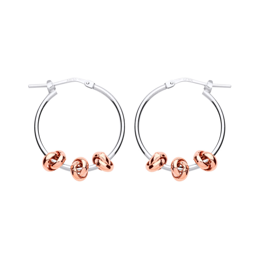 Jewelco London Ladies Rhodium & Rose Gold-Plated Sterling Silver Triple Knot Hoop Earrings 24mm - ER83