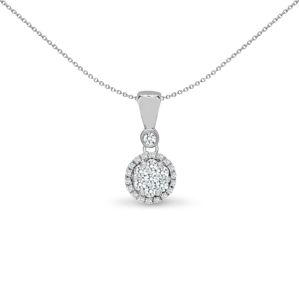 18ct White Gold  0.2ct Diamond Halo Cluster Drop Pendant - 18P315