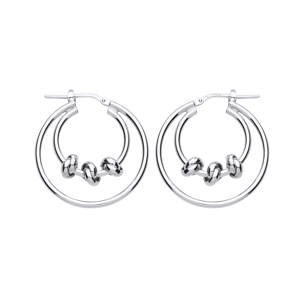 Jewelco London Ladies Sterling Silver Triple Knot Double Hoop Earrings 29mm - ER84