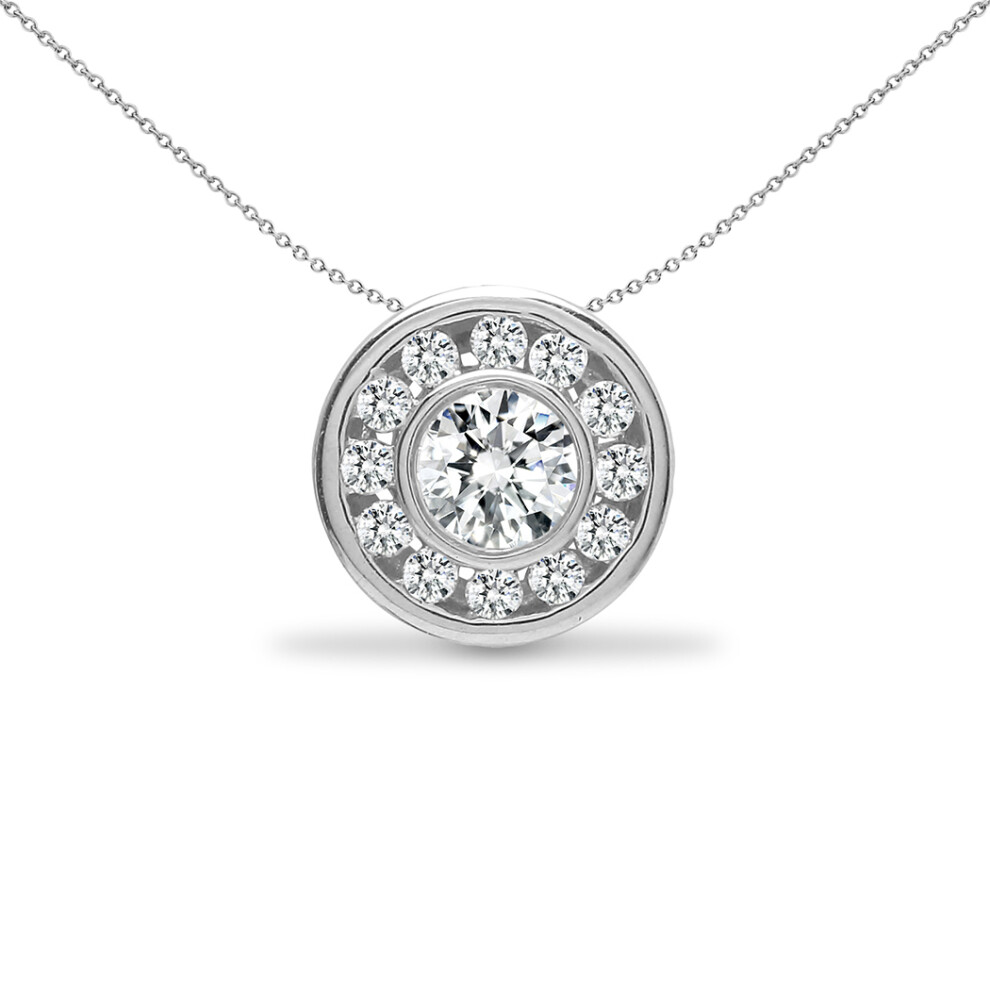 18ct White Gold  0.25ct Diamond Halo Solitaire Slider Pendant - 18P318