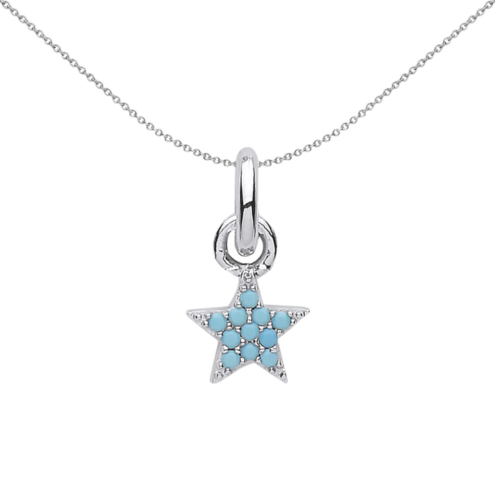 Jewelco London Ladies Sterling Silver Light Blue Cubic Zirconia Star Charm Necklace - CM207