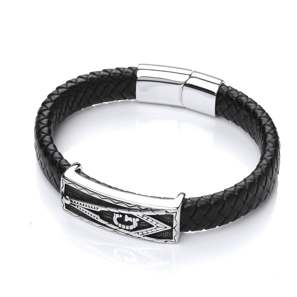 Jewelco London Mens Stainless Steel Masonic G Symbol Cuff Bracelet 13mm 8 inch 210mm - BRC183