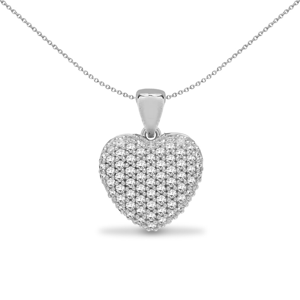 Jewelco London Solid 9ct White Gold Pave Set Round H I2 0.25ct Diamond Domed Love Heart Cluster Pendant - 9P158