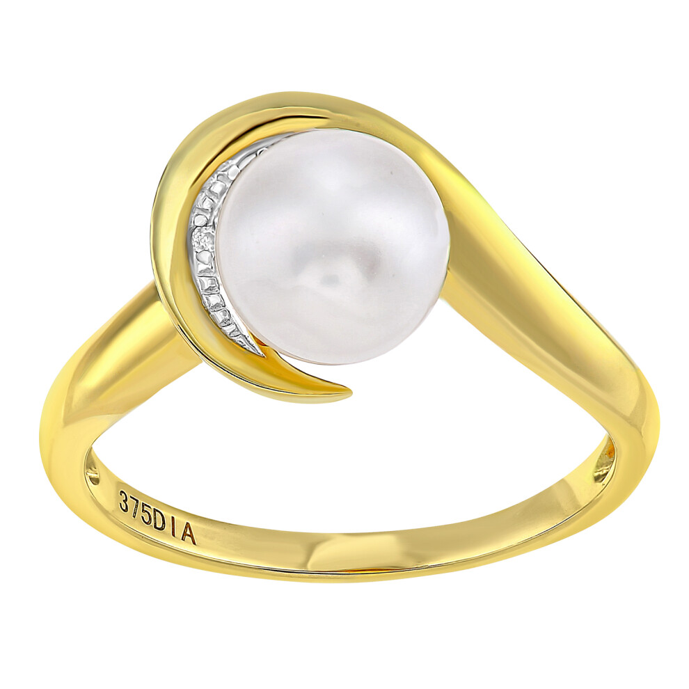(P) Jewelco London 9ct Yellow Gold Diamond And Cultured Pearl Ring - PR1AXL2586YPRL-image-OPC-P8RG5KF-NEW