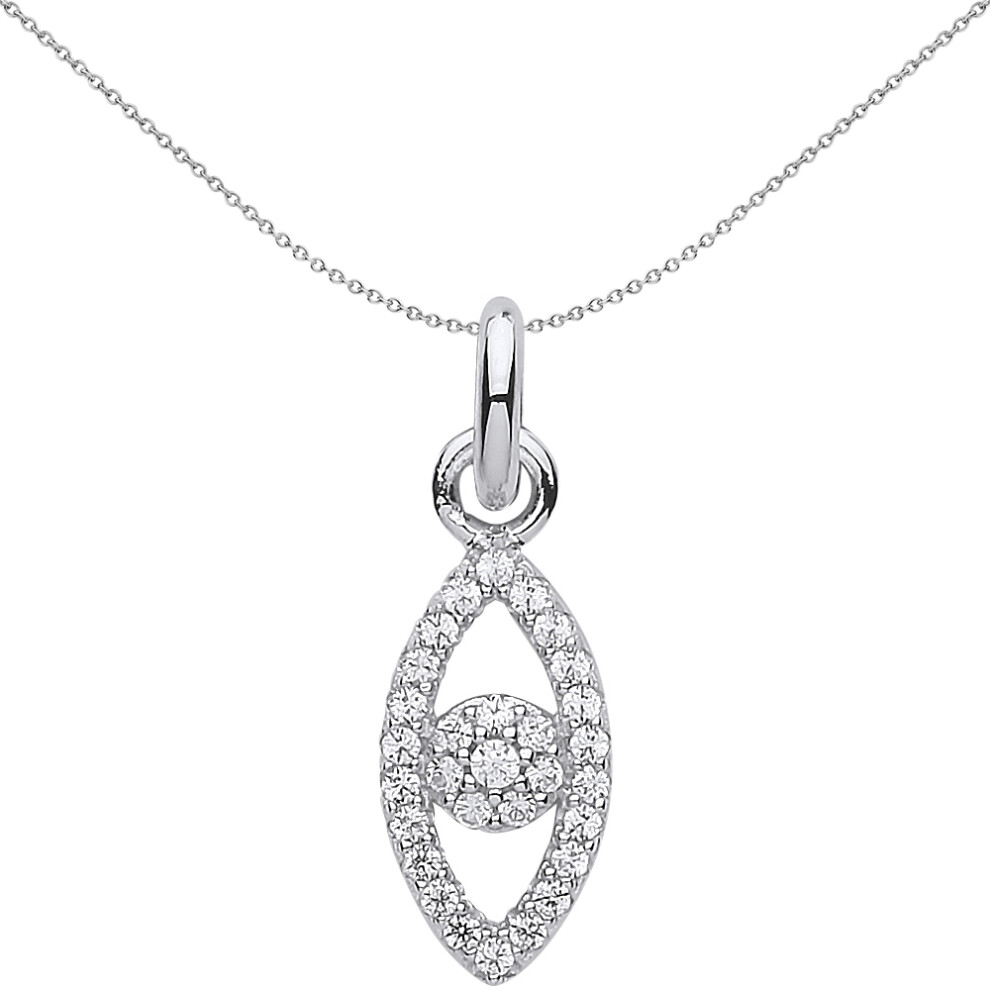 Jewelco London Ladies Sterling Silver Cubic Zirconia Anti Evil Eye Charm Necklace - CM210