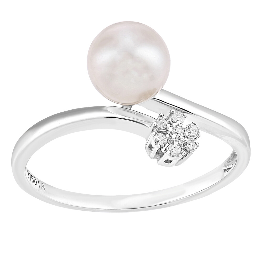 (Q) Jewelco London 9ct White Gold Diamond And Cultured Pearl Ring - PR1AXL2588WPRL-image-OPC-P8RG5GP-NEW