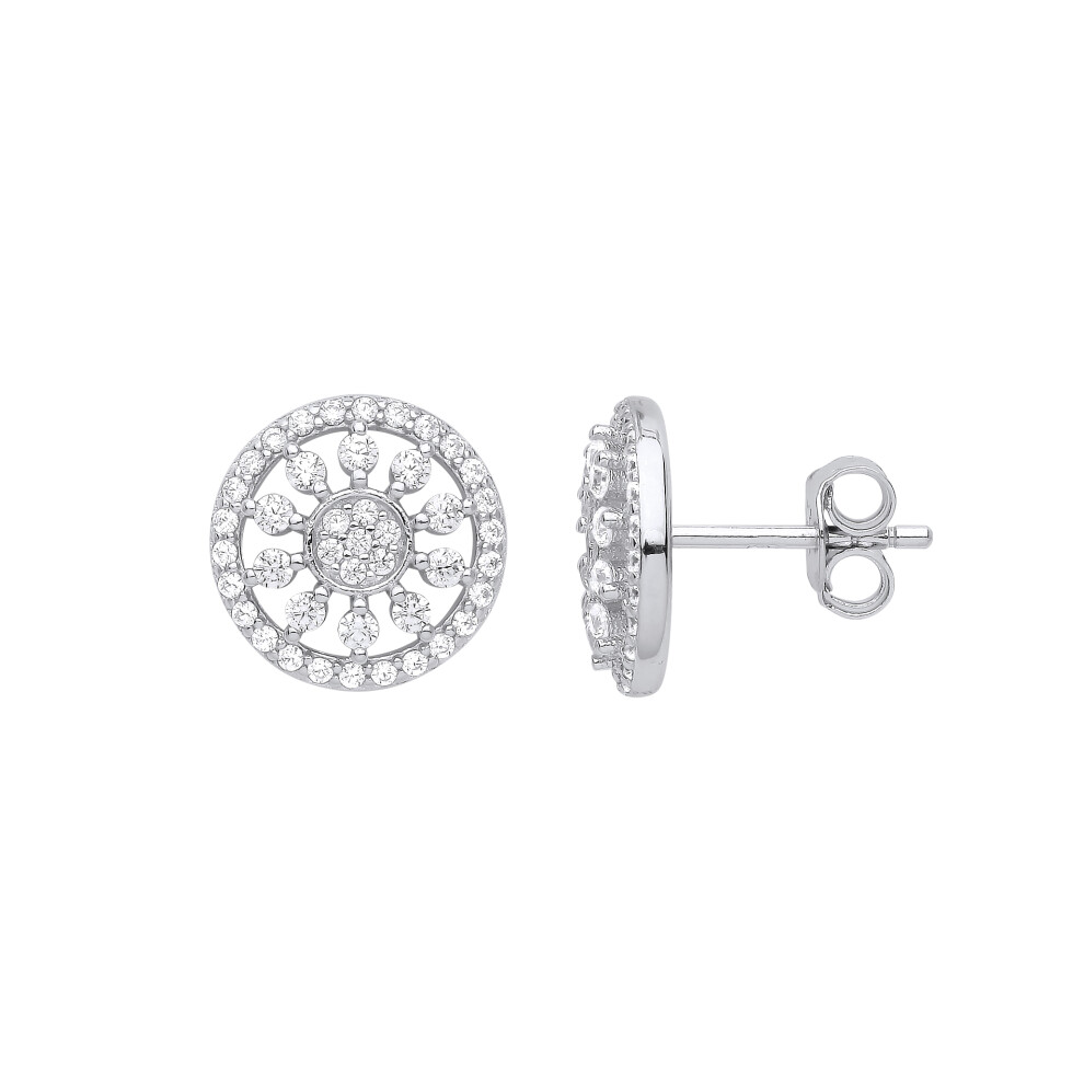 Jewelco London Ladies Rhodium Plated Sterling Silver CZ Snowflake Halo Cluster Stud Earrings - EAG1042