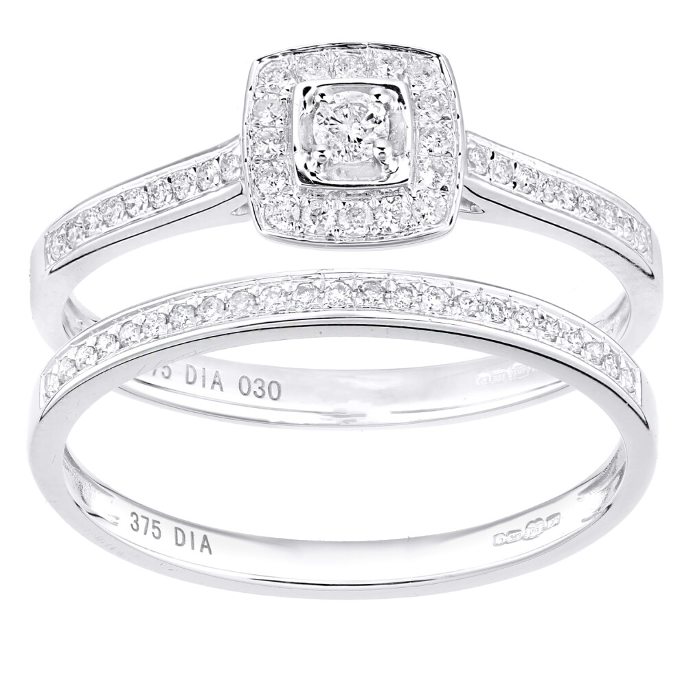 9ct White Gold  Round 0.3ct Diamond Bridal Set Engagement Ring - PR1AXL2703W