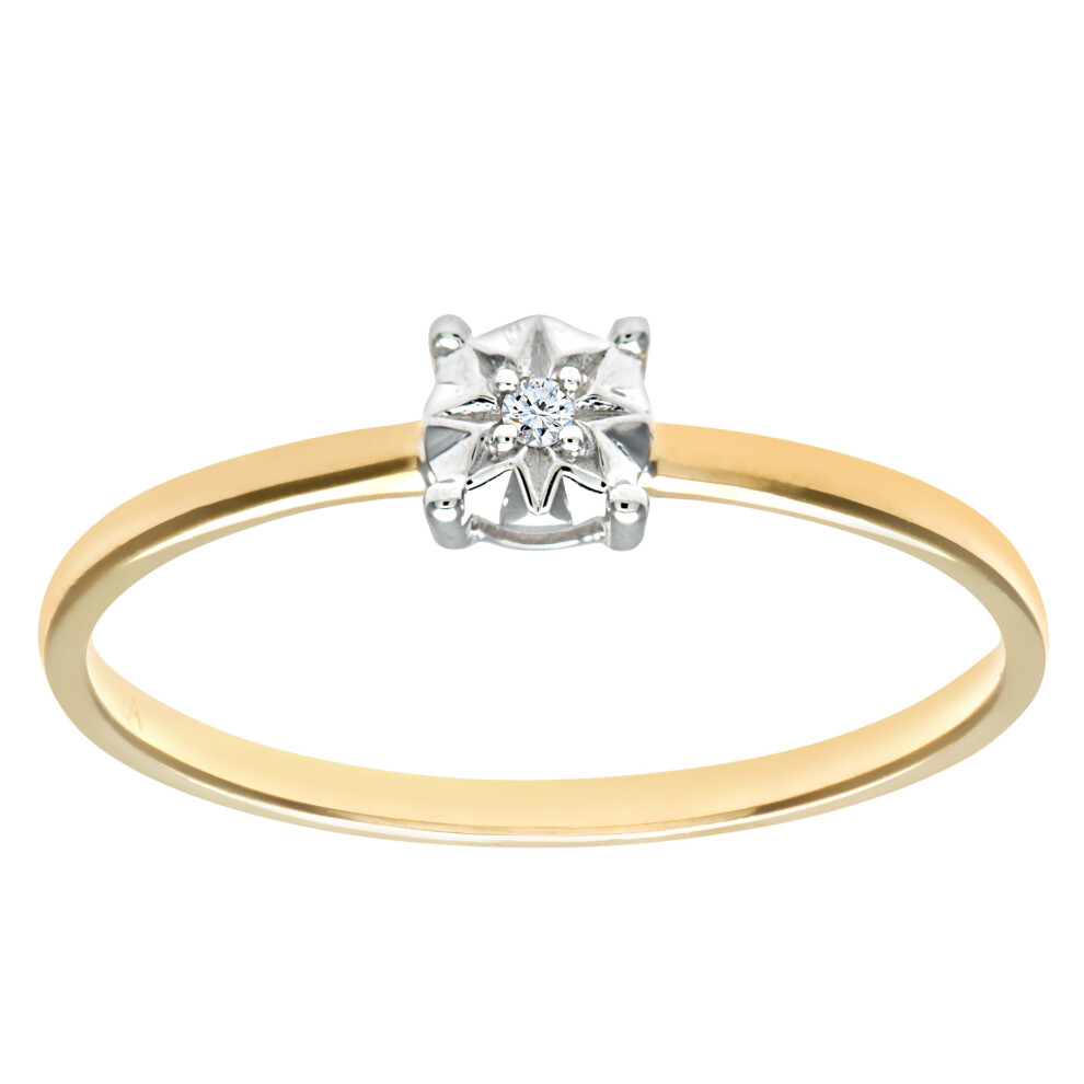 (Q) Jewelco London 9ct Yellow Gold Solitare Diamond Ring