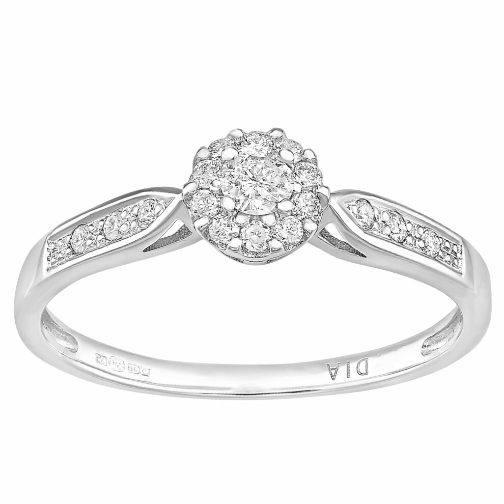 (M) Jewelco London 9ct White Gold Round 0.25ct Halo Diamond Engagement Ring - PR1AXL2268W