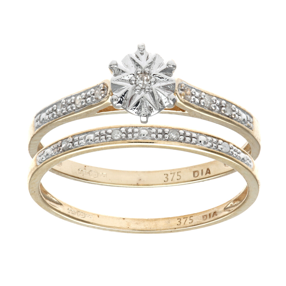 (M) Jewelco London 9ct Yellow Gold 0.05ct Diamond Bridal Set Ring - PR0AXL8633Y