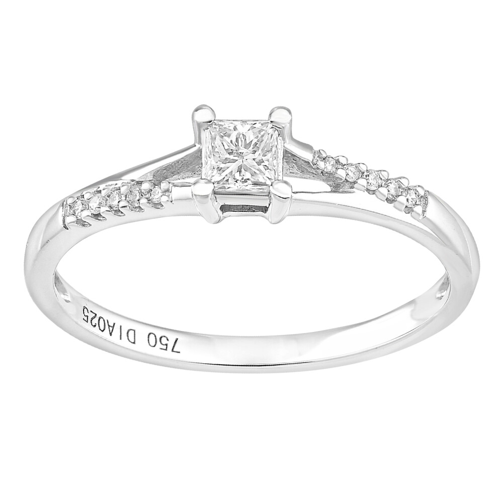 18ct White Gold  Princess Diamond Diamond Pave Solitaire Ring - PR1AXL2326W18