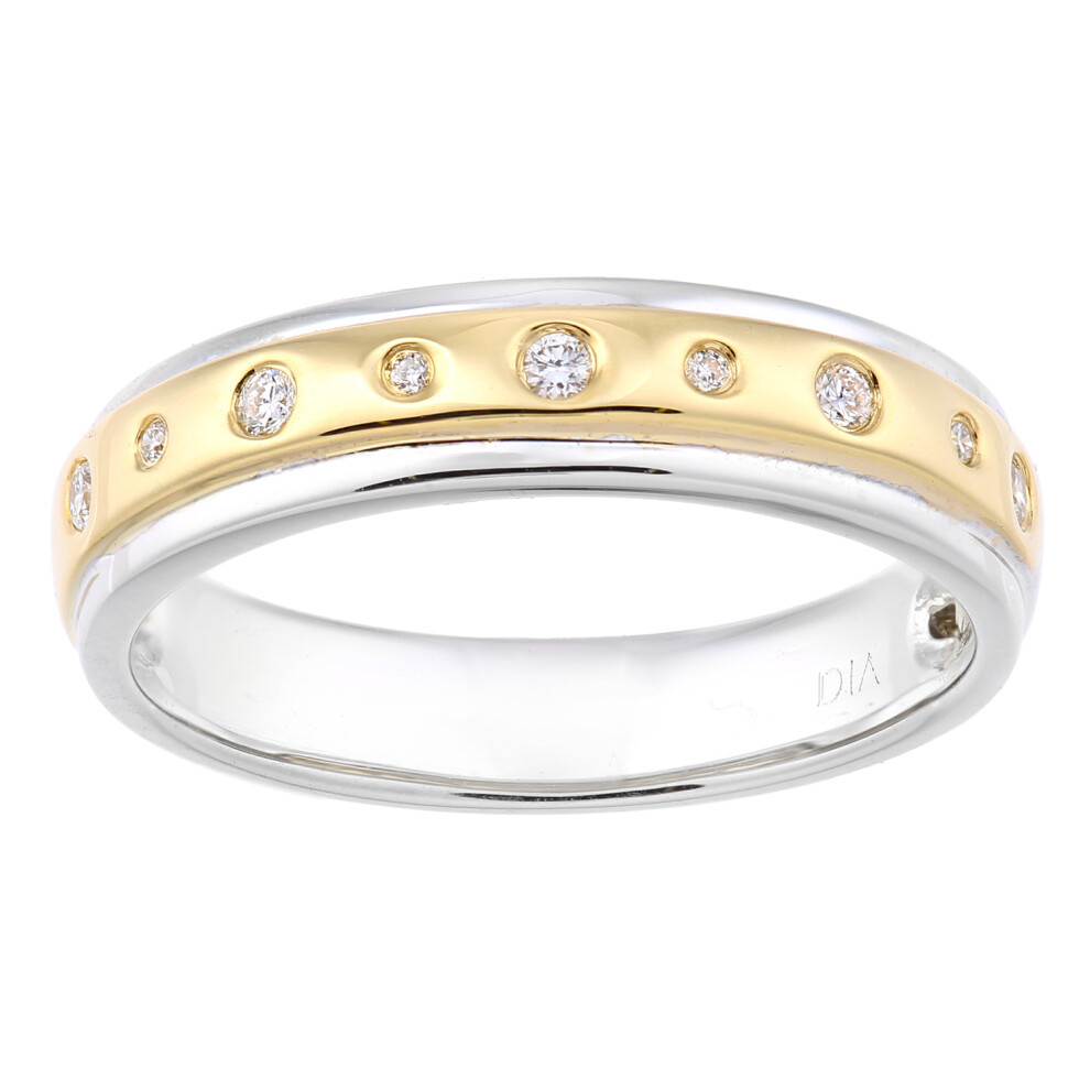 (Q) Jewelco London 9ct Yellow and White Gold Women Round Diamond Wedding Ring - PR1AXL2375YW