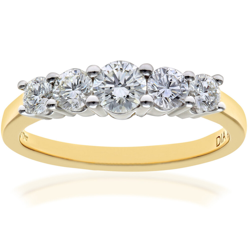 (N) Jewelco London 18ct Yellow Gold 5 stone Eternity Ring, H/SI Certified Diamonds, Round Brilliant, 0.75ct, Yellow Gold-image-OPC-P8HKD9W-NEW